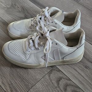 VEJA White Leather Sneakers - Classic Perforated Design